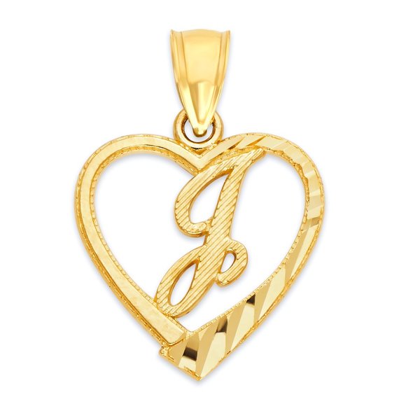 10k Real Solid Gold Heart J Initial Pendant - Picture 1 of 4